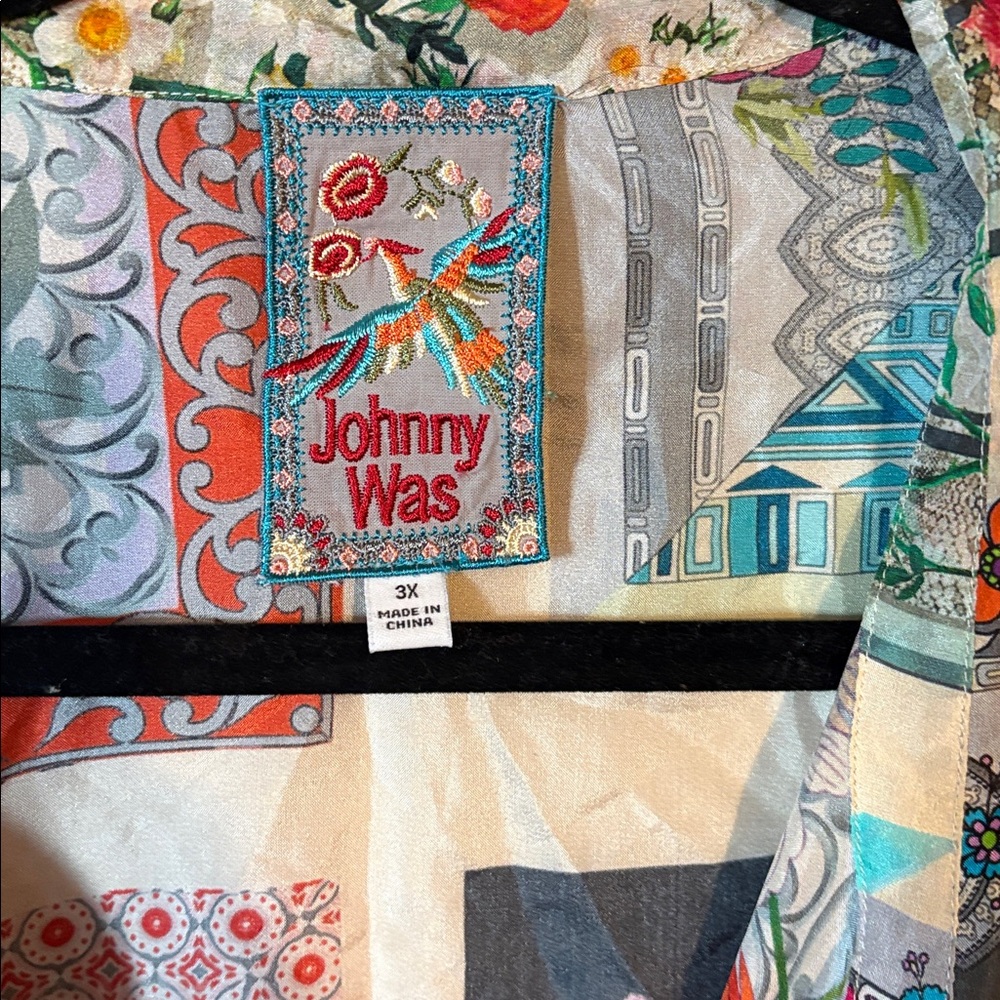 Johnny Was Multicolor Patchwork Silk Button Up Sh… - image 2